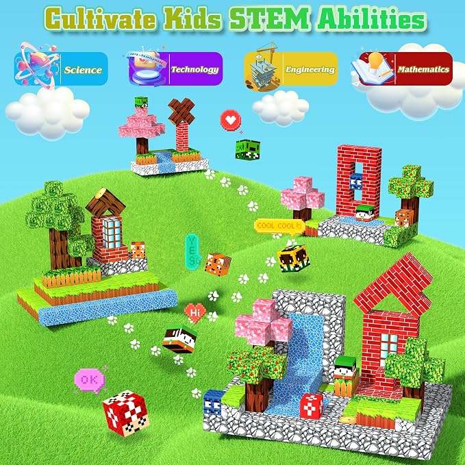 150PCS Magnetic Blocks, Magnetic Building Blocks, Magnet Blocks Cubes, STEM Educational Stacking Magnet Toy for Kids Ages 3 4 5 6 7 8 9 10 11 12, Birthday Gifts for Boys, Girls - Forest World