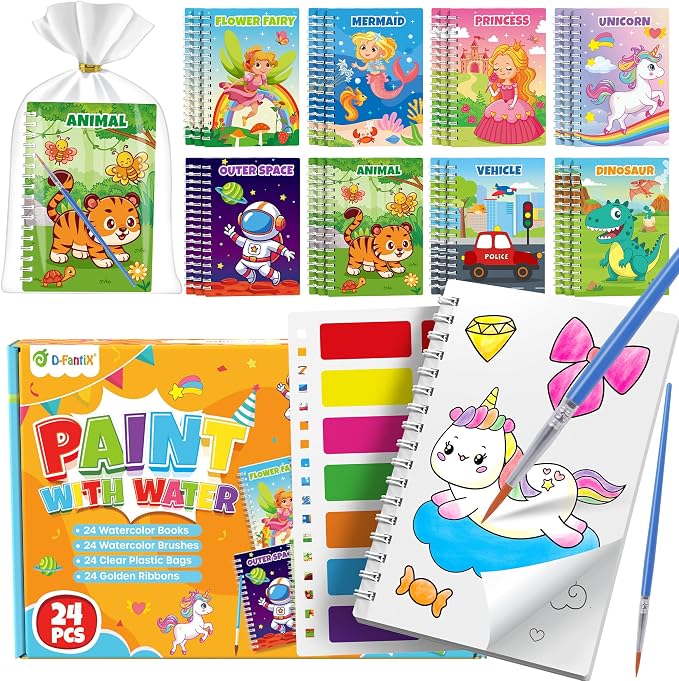 D-FantiX 24 Pack Paint with Water Coloring Books for Kids Ages 4-8-12, Birthday Party Favors Bulk Gifts Goodie Bag Stuffers, Arts and Crafts Classroom Prizes Rewards, Children Easter Basket Stuffers