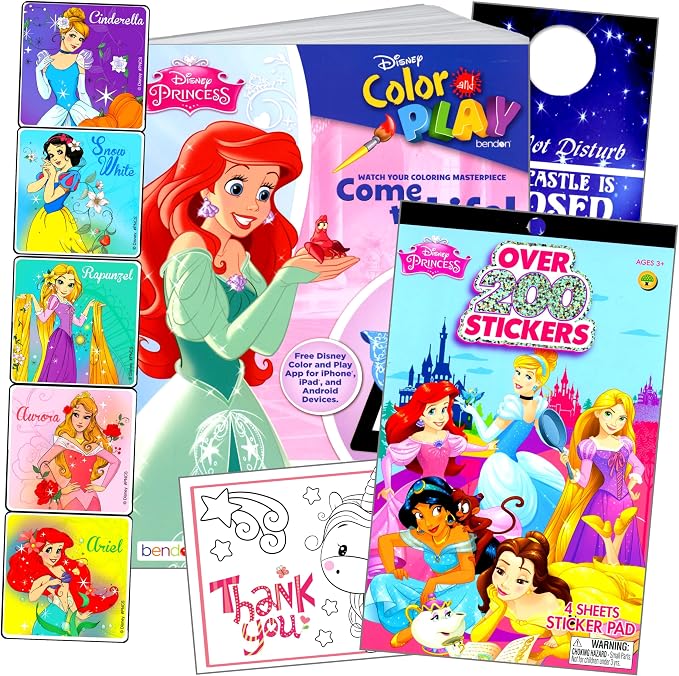 Bendon Disney Princess Coloring Book Stickers Set with Disney Princess Stickers, Reward Sticker Set, and More