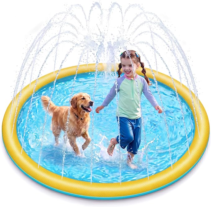 SLOOSH 60" Non-Slip Splash Pad Sprinkler - Outdoor Water Play Toys Backyard Fountain Mat for Toddlers Kids Dogs, Thickened Sprinkler Outside Pool Party Durable for Girls Boys Pets (60in, Orange&Blue)