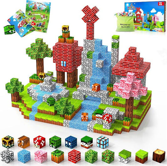 150PCS Magnetic Blocks, Magnetic Building Blocks, Magnet Blocks Cubes, STEM Educational Stacking Magnet Toy for Kids Ages 3 4 5 6 7 8 9 10 11 12, Birthday Gifts for Boys, Girls - Forest World