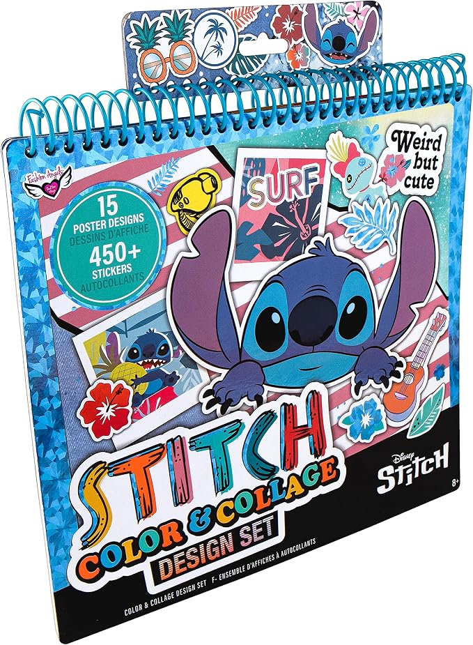 Fashion Angels Disney Stitch Color & Collage Design Set, Includes 15 Colorable Posters & 7 Sticker Sheets, Ideal Crafts Activity for Kids Ages 8 and Up