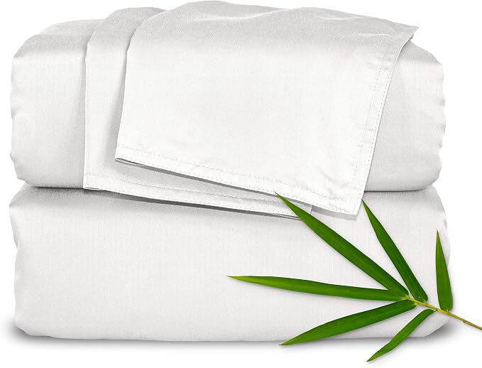 Pure Bamboo Full Sheets, Genuine 100% Organic Viscose Derived from Bamboo Bed Sheet Set, Luxuriously Soft & Cooling, Double Stitching, 2 Year Quality Promise (Full, White)