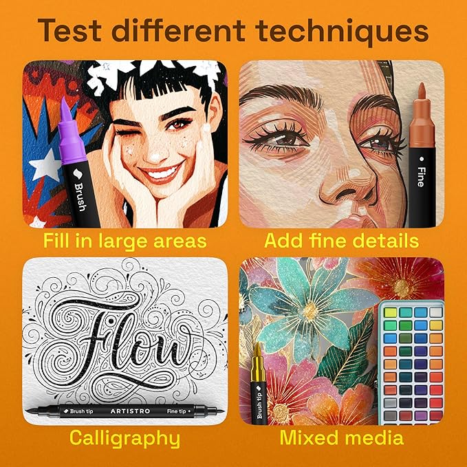 ARTISTRO 50 Acrylic Paint Markers - Paint Pens for Glass Marking, Rock Painting, Ceramic, Wood, Fabric, DIY, Craft, Canvas - Art and Craft Supplies for Adults, Teens, Kids (Brush + Fine Tips)