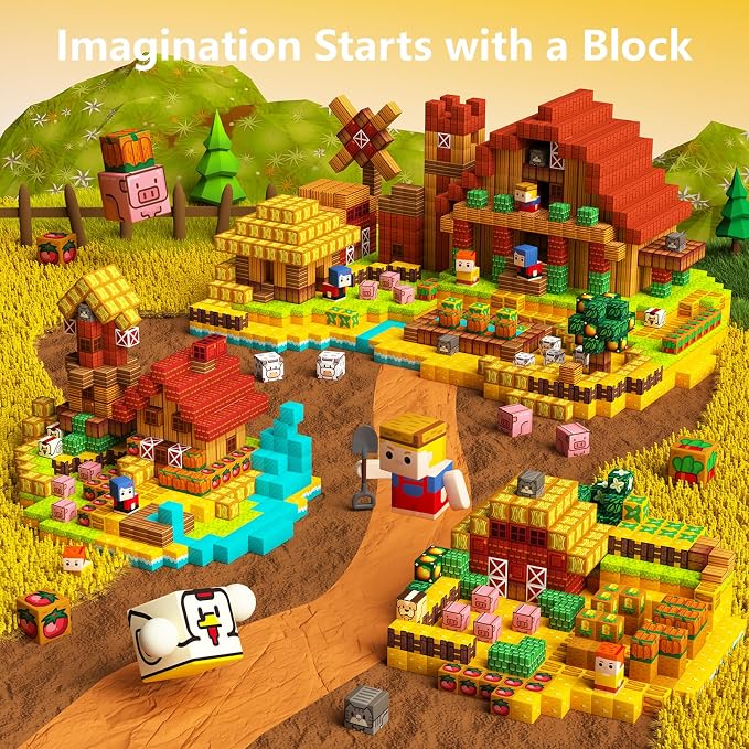 idoot 200PCS Magnetic Building Blocks Set, Farm Themed Animal Magnetic Blocks STEM Toys, Montessori Education for Boys and Girls, Christmas and Birthday Gifts for 3 4 5 6 7 8 9 10 11 12 Years Old