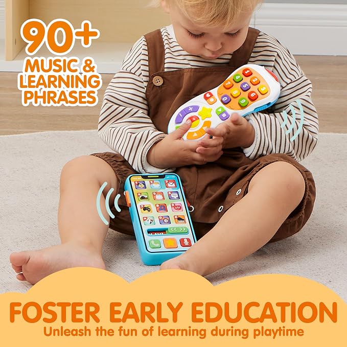 JOYIN Upgraded Toy Phone and Remote Control Set, 90+ Music and Learning Phrases, Baby Toys 6-12 Months, Toddler Birthday Gifts for 1 2 3+ Year Old Girs Boy