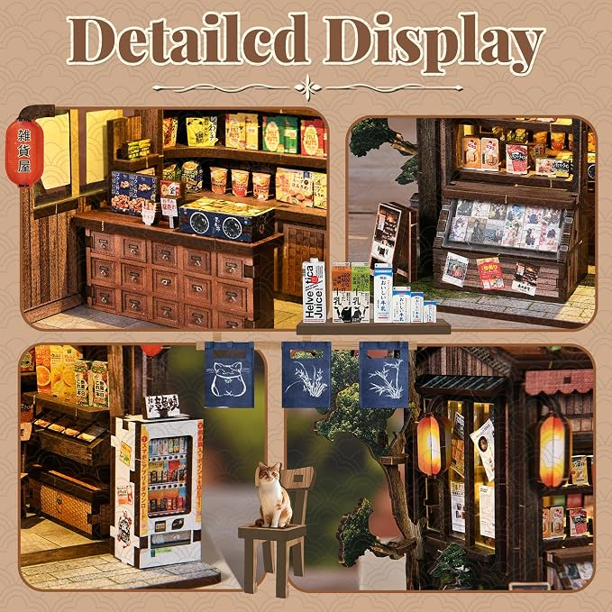 ISSEVE Japanese Book Nook Kit Kasuga Grocery Store Miniature House Kit | Bookshelf Insert Decor, Gifts for Women Book Lovers Friends Holidays, For adults Beginners, DIY Crafts Kit, 3D Wooden Puzzle