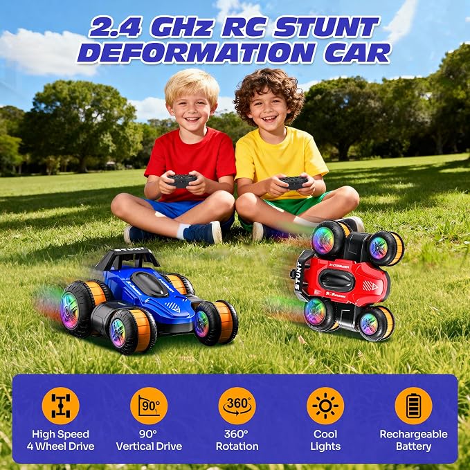 High Speed Remote Control Drift Car for Kids, 360 Degree Rotating Deformation Stunt RC Cars for Boys and Girls Ages 3-16, 4WD Drift RC Stunt Car with Light for Christmas, Birthday, Party Gifts (Blue)