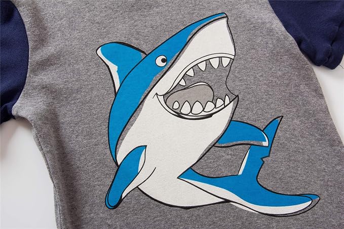 Popshion Little Boys 2 Piece Short Pajamas Train Shark Sleepwear 100% Cotton Toddler Dinosaur Pjs Summer Kids Clothes 2-7T