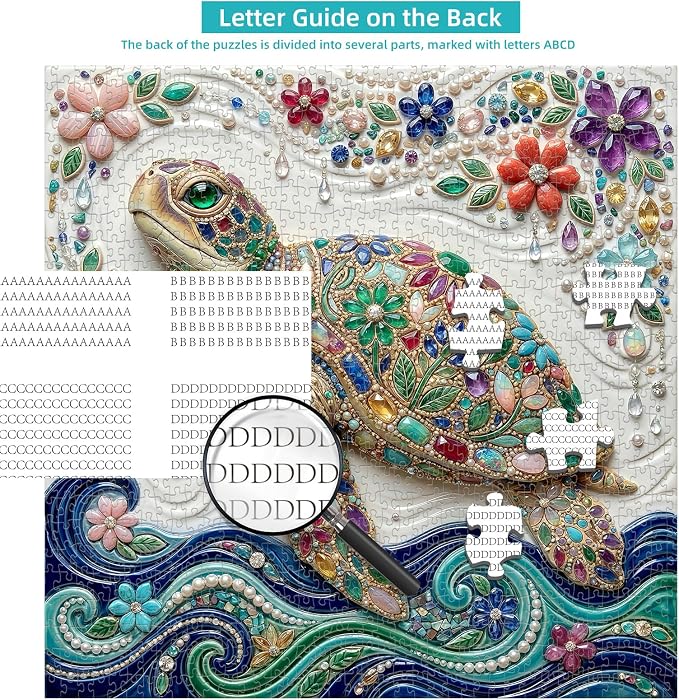 1000 Piece Puzzle for Adults, Crystal Sea Turtle Jigsaw Puzzles for Adults 1000 Pieces, Fun Challenging Family Puzzle with Letters on Back, Colorful Flower Ocean Puzzles for Family Game Night Gift