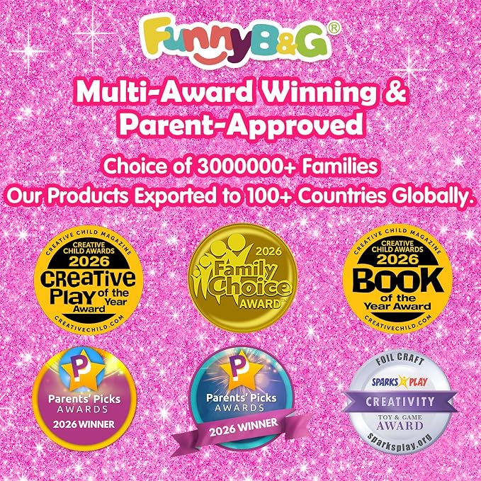 FUNNYB&G Foil Art Craft Kit for Girls 4-10 Years Old: Mess-Free & No-Glue, Create 16 Sparkly Princess Unicorn Pictures – Perfect Travel Toy & Birthday Gift for Kids (Princess)