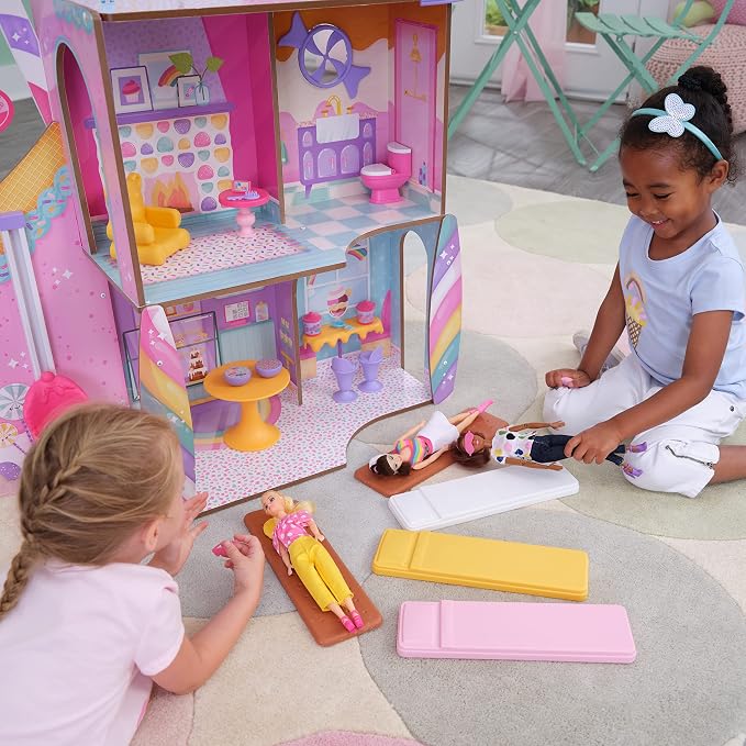 KidKraft 20242 Wooden Doll House Candy Castle Toy Set with Unicorn Llama Figure and Ice Cone Lift for Dolls, Toy for Children from 3 Years