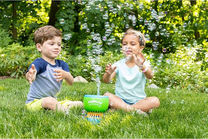 FUBBLES NO Spill Funfiniti Bubble Machine | Blows One Hour of Non Stop Bubbles | Amazon Exclusive Toy Set Includes 36oz of Non Toxic Refill Solution (Bubble Solution Bottle Colors Will Vary)