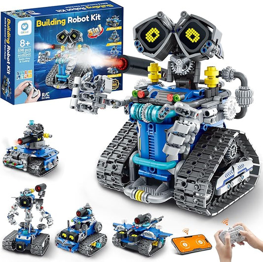 Sillbird STEM Robot Building Kit with Remote Control Gifts for Boys Ages 8-14, Buildable 5in1 Robotics Coding Toy for Kids Birthday with 596 Pieces