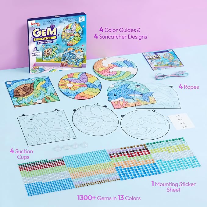 Klever Kits Diamond Art Kits for Kids, 4PCS Gem Painting Kit, Window Art Suncatchers Mosaic Kits Crafts for Girls Boy Birthday Gifts Toys Age 6+