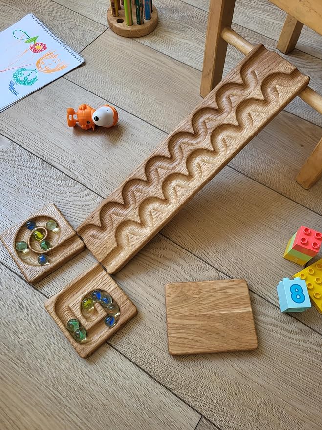 Wooden Marble Run Track – Montessori STEM Toy for Kids – Race Machine & Maze Board – Educational Wooden Roller Track Game – Wind Run Gift for Children