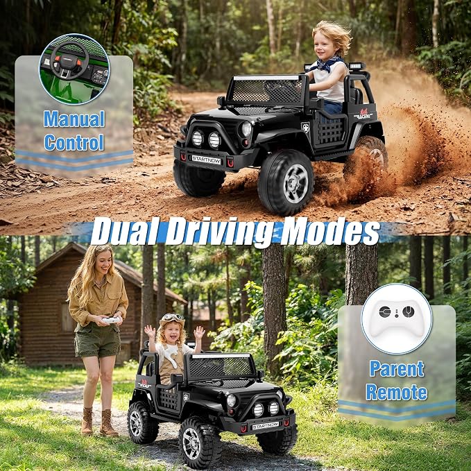 24V 4WD Ride on Truck Car w/800W Motors, 2 Seater, Remote Control, Gift Flower, 3 Speeds, Pop Music, Power 4 Wheels, 24 Volt Ride on Toy Cars for Big Kids Boys Girls, Black