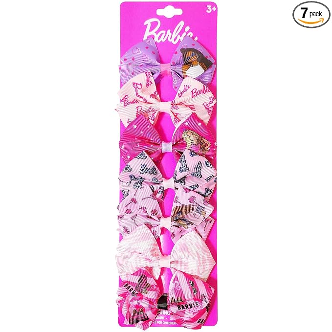 Luv Her Barbie Kids Bows - Hair Accessories Gift Set - Princess Hair Bows - 7 Pcs 4 Inch Bundle - Hair Bows for Girls - Barbie Hair clip - Alligator Clip - Ages 3 +