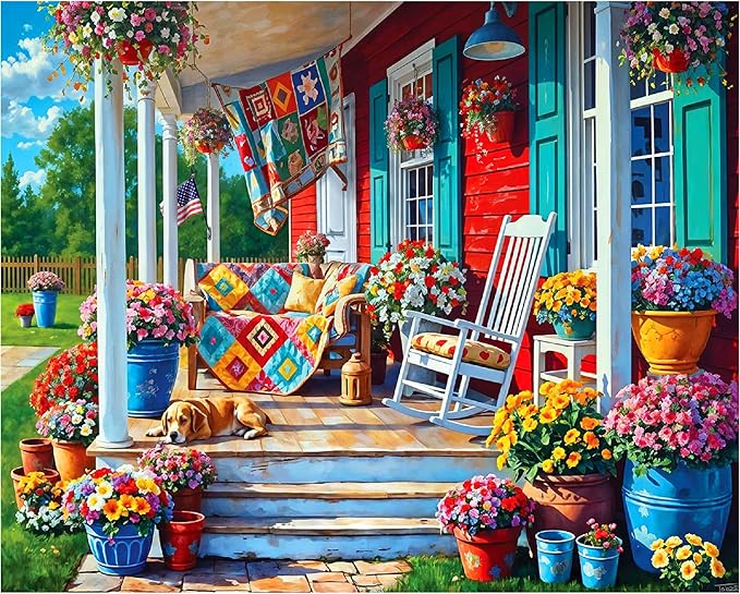 White Mountain 1000 Piece Jigsaw Puzzle Cozy Farm House Puzzles with Large Pieces Gift for Adults and Family 24"x30" - Summer Porch