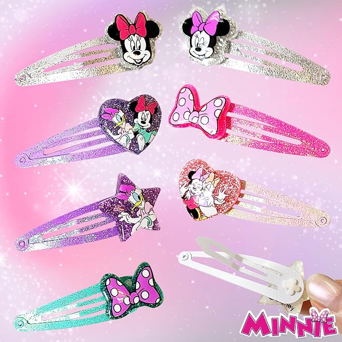 Disney Minnie Kids Hair Clips for Girls Snap Clips 8 Pack Multi Color Ages 3+