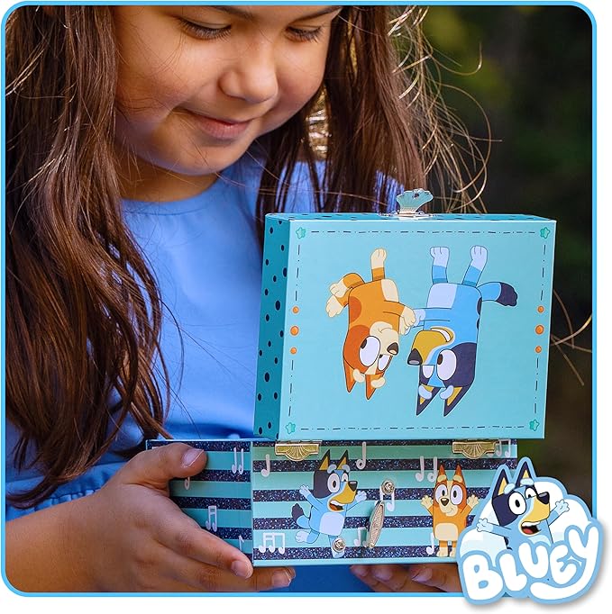 Bluey Jewelry Box for Girls Musical Jewelry Box with Spinning Figurine, Bluey Toys for Kids Ages 3-5 Plays Bluey Theme Song