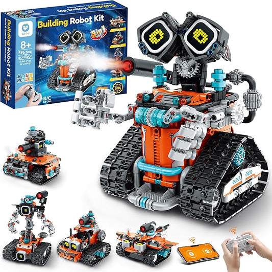Sillbird Robot Building STEM Kit with Remote Control for Boys Ages 8-14, Coding Gifts for Kids Birthday, Buildable 5in1 Robotics Toy with 596 Pieces