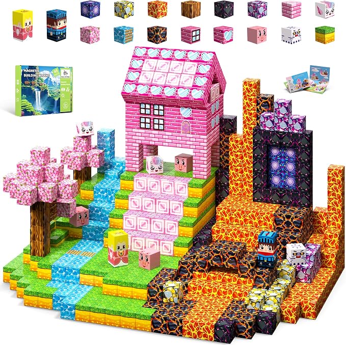Magnetic Blocks, 48PCS Magnetic Building Blocks, Stacking Magnets for Kids, Sensory Toy for STEM Constructions Magnet Blocks for Boys Girls Age 3+, Christmas Birthday Gifts (Lava Sakura)