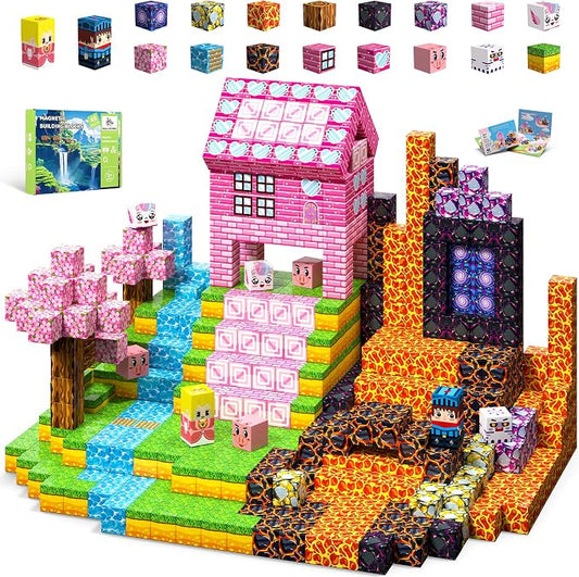 Magnetic Blocks, 48PCS Magnetic Building Blocks, Stacking Magnets for Kids, Sensory Toy for STEM Constructions Magnet Blocks for Boys Girls Age 3+, Christmas Birthday Gifts (Lava Sakura)