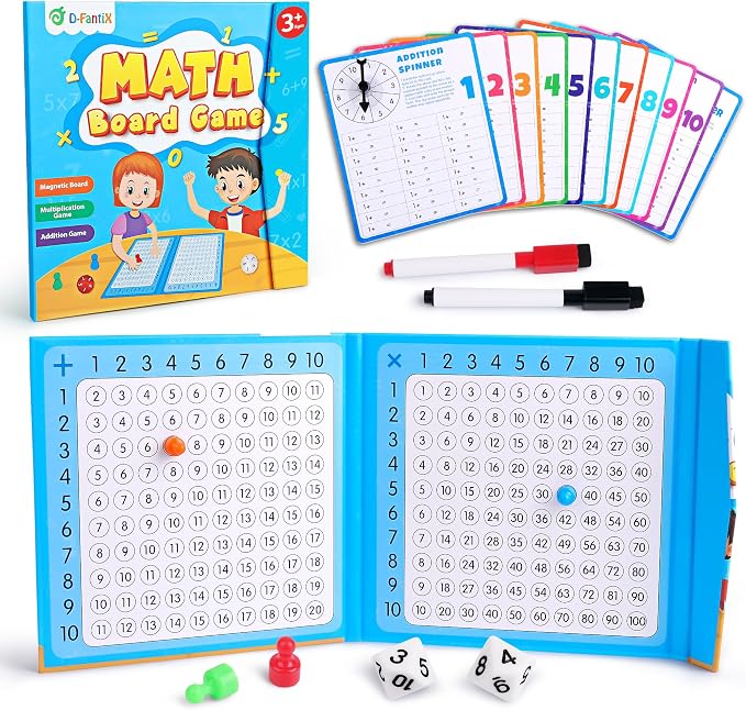 D-FantiX Magnetic Addition Multiplication Game Board, Math Games for Kids 8-12, Math Manipulatives for Elementary School, Montessori Learning Toys for Homeschool Classroom