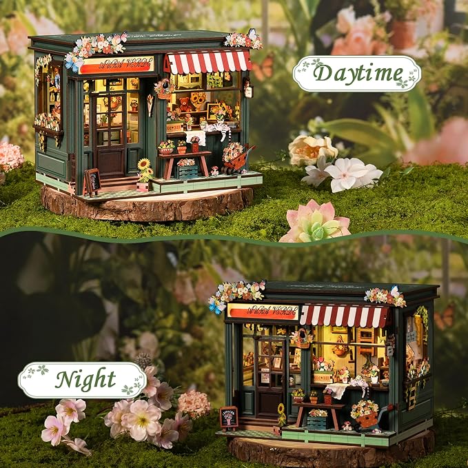 ISSEVE Florist Book Nook Kit for Adults Miniature House Kit Booknook Decor | Gifts for Book Lovers Friends Holidays, Bookshelf Insert Decor, DIY Crafts Kit,3D Wooden Puzzle, 259Pcs, 3-5 Hrs Build