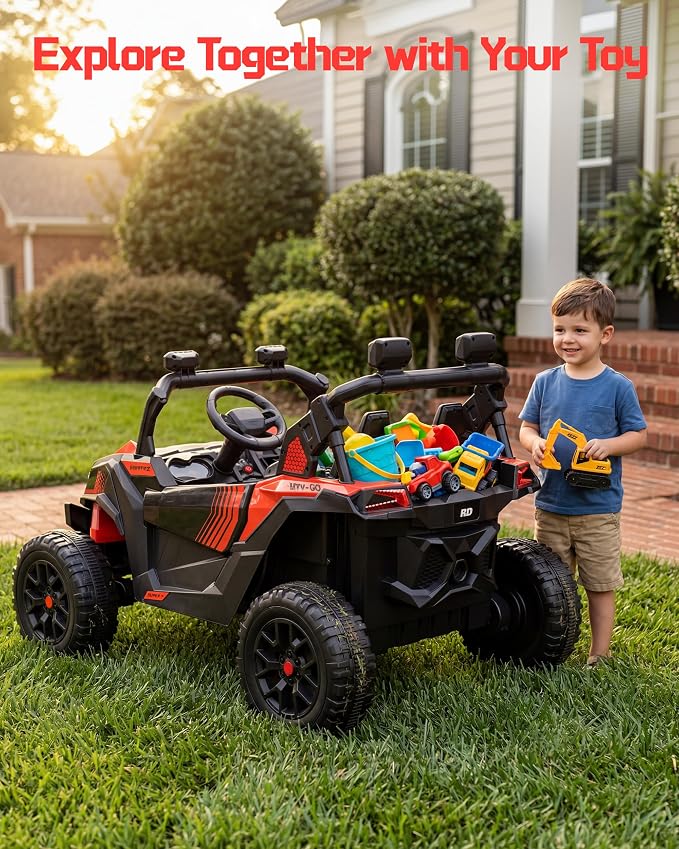 Firstness 24V Remote Control Ride on Cars for Kids 800W Toddler Electric Car Two Seater Ride on Toys with LED Lights, Music, 3 Speed Mode, Electric Vehicle Ride On Truck Car for Kids Ages 3-8, Red