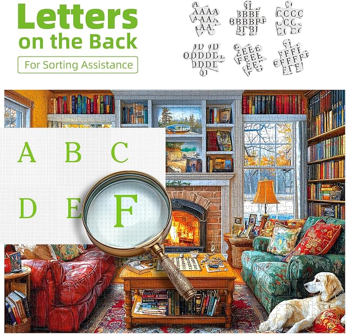 Cozy Reading Room 1000 Piece Jigsaw Puzzle for Adults Winter Library Scene with Fireplace, Books & Dog | Adult Puzzles for Relaxation, Fun Games for Game Night, Unique Mind Puzzles