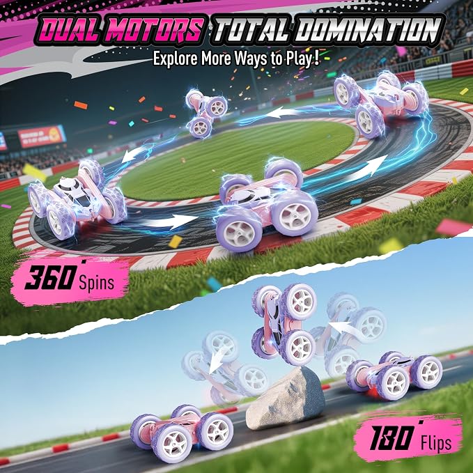 Hamdol Remote Control Car for Girls, Double-Sided Color Design Stunt RC Vehicle, Upgraded 4WD USB-C Rechargeable Toy, 2.4GHz Fast Electric STEM Toy, Birthday Age 6+