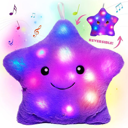 13" Musical Purple Star Plush Pillow Glowing Twinkle Night Light Stuffed Animal LED Toys Adjustable Volume Birthday for Girls Boys