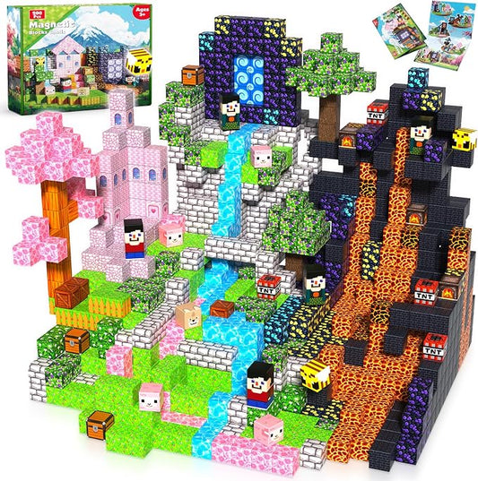 Goody King 200PCS Magnetic Building Blocks - Forest & Volcano Adventure Set, STEM Learning Toys for Kids Ages 3+, Strong Magnets, Creative Play, Birthday Gift for Boys & Girls