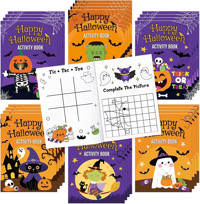 Halloween Activity Books for Kids - 24Pcs Happy Halloween Mini Games Coloring Book Set Bulk Mazes Word Search Word Scramble Games for Classroom DIY Art Gifts Trick or Treat Holiday Party Favors