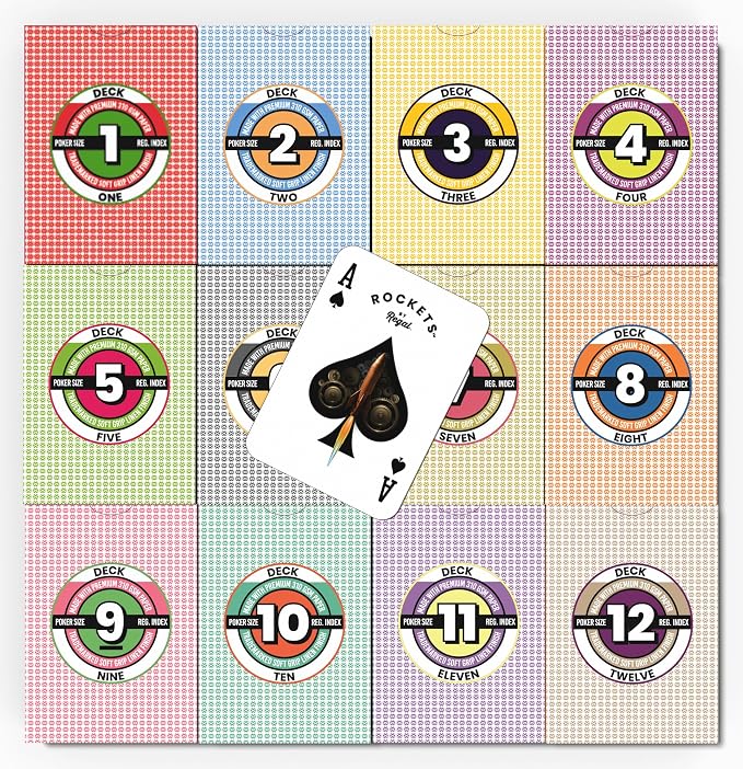 Regal Games Nertz & Solitaire Playing Cards, 12 Multi-Colored Poker Decks 2.5" x 3.5", 310 GSM Linen Finish, Durable Casino Quality for Poker, Blackjack, Rummy & Family Game Night for Kids & Adults