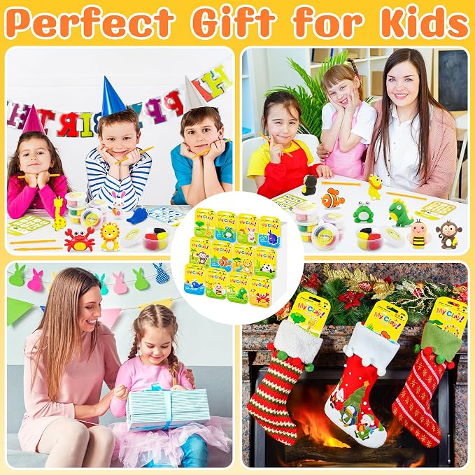 LanMa Air Dry Clay Kit for Kids, 12 Pack Animal Air-Dry Art Kits with Ultra Light & Soft Modeling Clay, Instructions, Sculpting Tools, Christmas Birthday Gifts for Boys Girls
