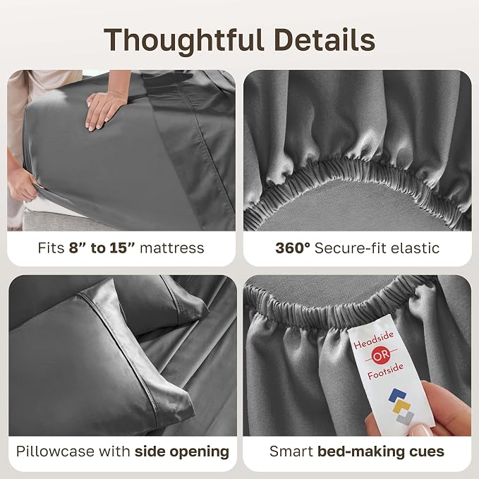 California Design Den Soft 100% Cotton Twin Sheet Set, 400 Thread Count Good Housekeeping Award Winner, Silky Smooth Sateen Weave, Refined Cotton Bed Sheet Set - Grey