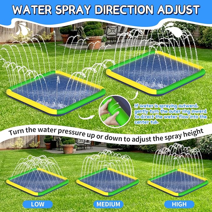 Splash Pad for Kids & Dogs, EPN 140"-100" Extra Large Non-Slip Sprinkler Splash Pad, Thickened 0.5mm PVC Water Play Mat, Outdoor Water Toy for Backyard Summer Fun, Ideal for Toddlers 3+ Boys Girls