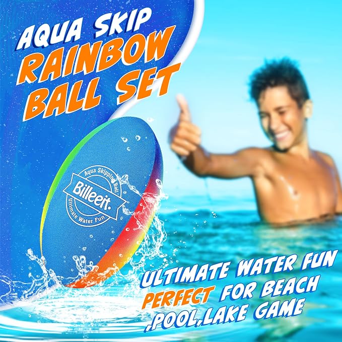 Billeeit 5PCS Water Skipping Balls Set for Pool, Beach & Lake Play, Floating TPR Bounce Balls and Water Discs with Mesh Bag for Kids 3+ and Adults