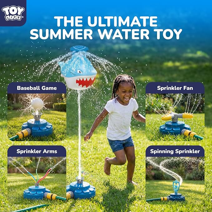 TOY Life Shark t Ball Sprinkler for Kids Ages 4-8 to 8-12, Water Sprinklers Outdoor Toy, Spinning Lawn Sprinkler for Toddlers and Big Kids Backyard Summer Fun, Baseball Water Toy