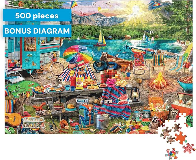 Buffalo Games Aimee Stewart - Family Campsite - Look Closer - 500 Piece Jigsaw Puzzle - 21.25 x 15 in - Hidden Images - Reference Poster - Adult Puzzles