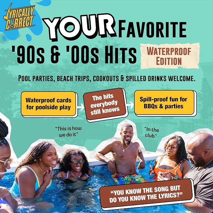 Lyrically Correct Waterproof DRIP ‘90s & 00s Hip-Hop & R&B Edition – Waterproof Music Trivia Card Game for Adults & Families – Pool, Beach & BBQ Party Game