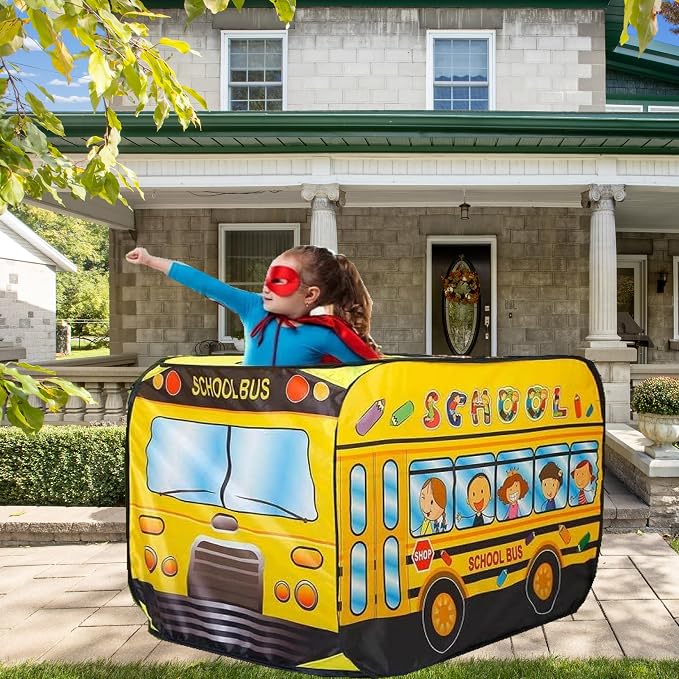 Pop Up Tent for Kids:School Bus Tent,Kids Pop Up Tent Indoor|Outdoor,Pop Up Play Tent for Kids,Without Installation,Suitable for 2-3 Children&for Ages 3+,School Bus Toy for Boys and Girls