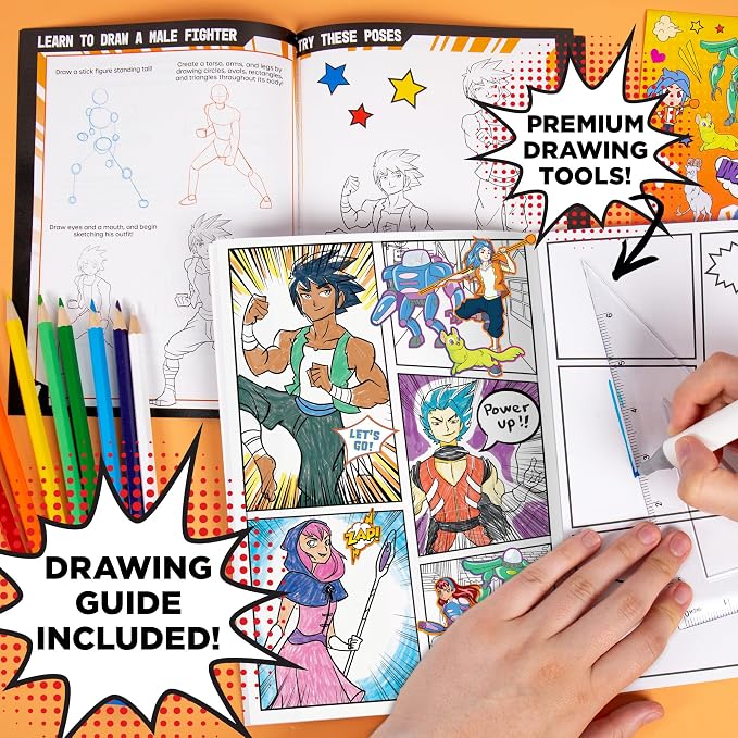 Made By Me Manga Artist Set - How to Draw Anime & Create 2 Comic Books - Great Gifts for Anime Enthusiasts - Awesome Art Kit for Kids