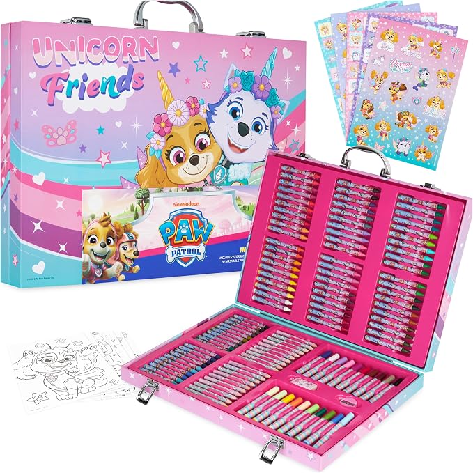 Get Trend Paw Patrol Kids Art Supplies Case with Colored Pencils, Crayons, Washable Markers, Sticker Sheets, Arts and Crafts Drawing Kit, Coloring Set, Creative Gifts for Girls