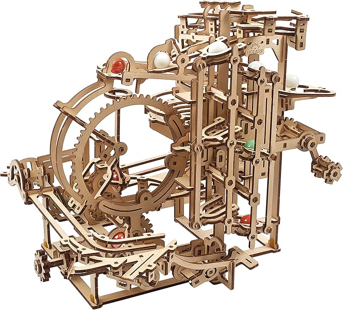 UGEARS Wooden Marble Run Stepped Hoist - Mechanical 3D Wooden Puzzles for Adults Kit, Fun DIY Model Kit Crafts for Adults - Unique Gift 3D Puzzle for Adult Marble Game for Hobby Enthusiasts - 355 Pcs