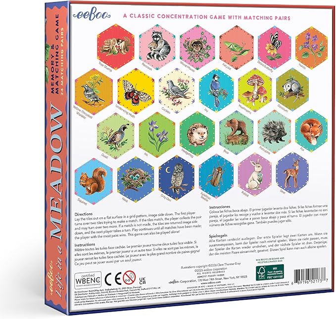 eeBoo: Memory and Matching Game - Life in a Meadow - 24 Pairs, Develops Recognition, Concentration, Memory & Vocabulary Skills, Age 3+