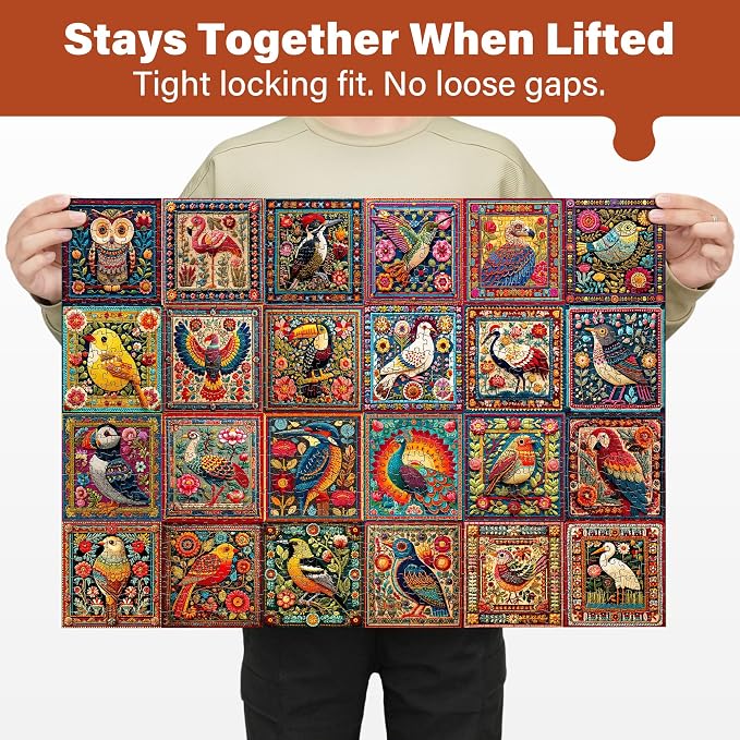 BenBen Puzzles for Adults 1000 Pieces, Bird Crochet, Jigsaw Puzzles with Letters or Patterns on Back, Challenging Puzzles for Family Game Night Home Décor